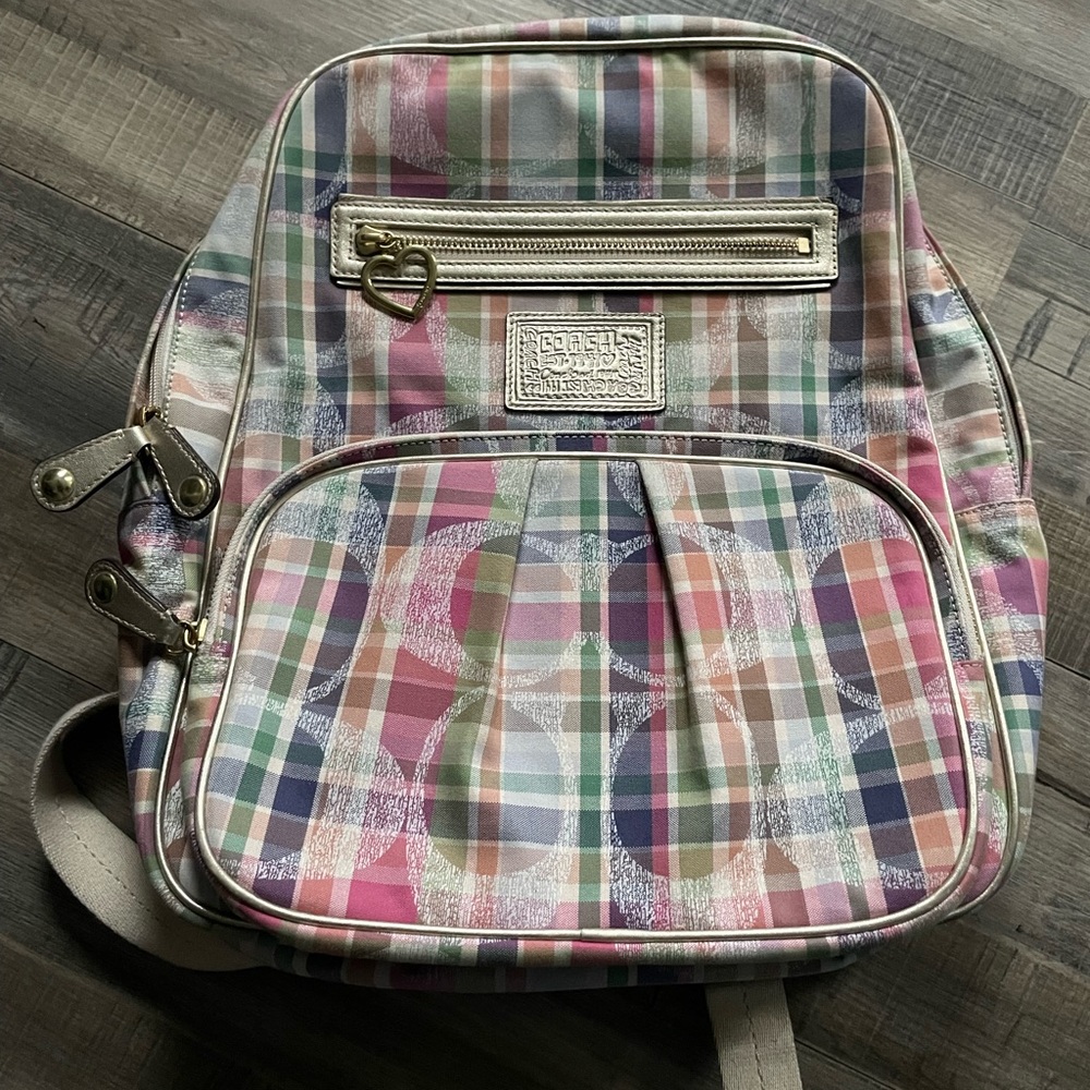 Coach pastel plaid backpack